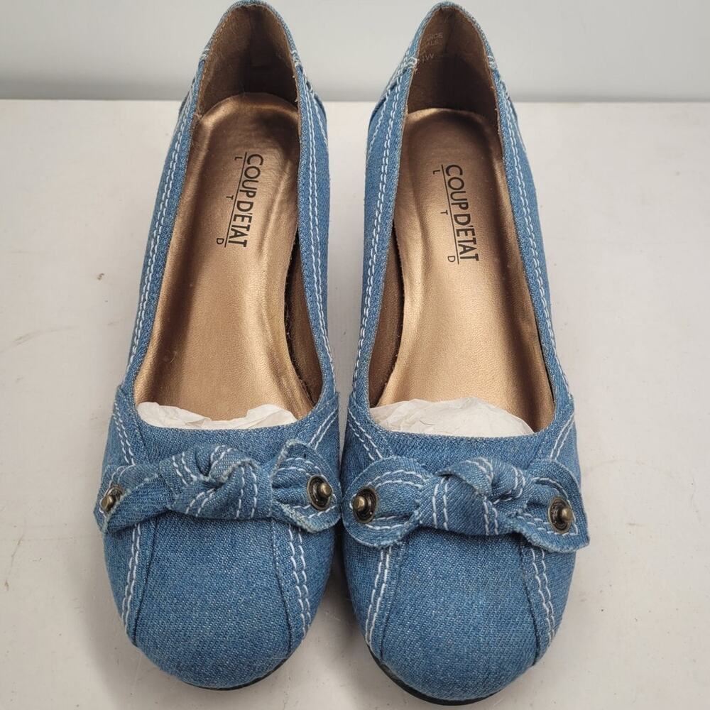 Coup D'etat Denim Bow Kitten Heels Y2K Coquette Romantic Style - Picture 5 of 11